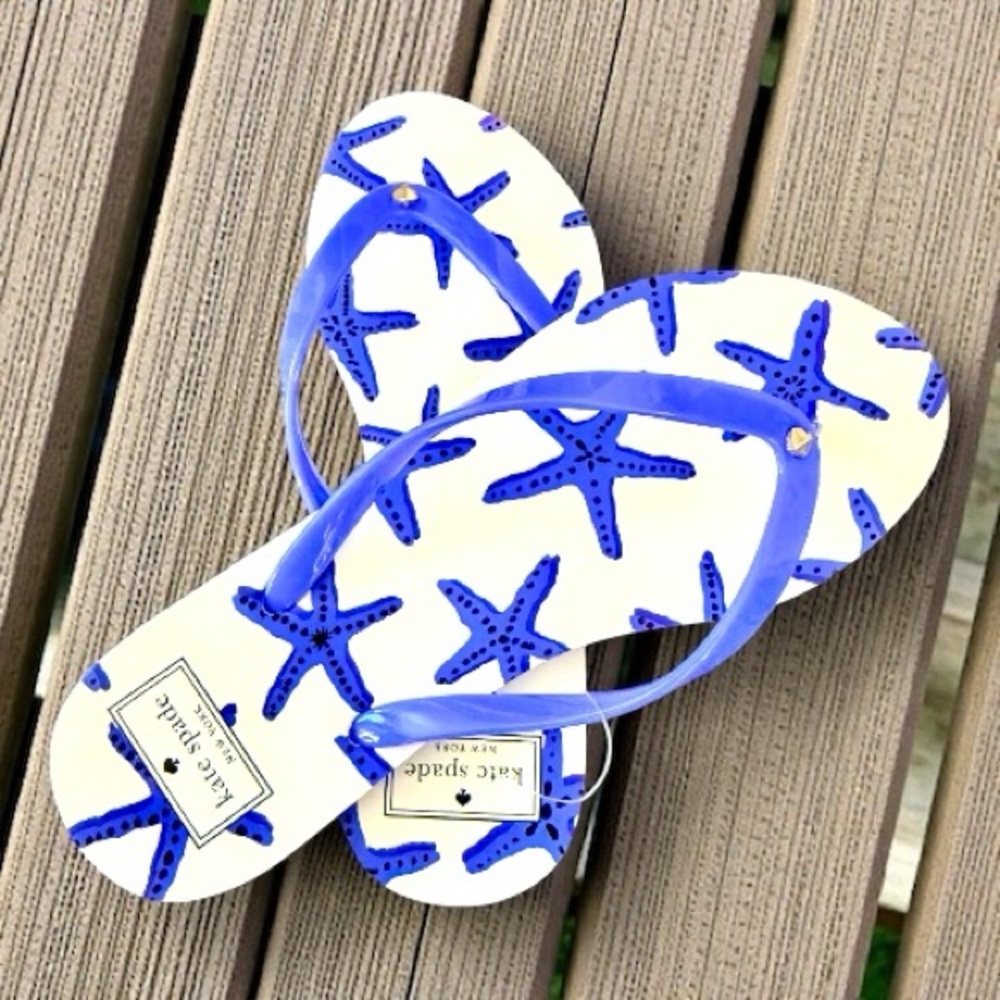 Kate Spade New York Charm Blue Starfish Flip Flop Sandals Women's Sz 9-10 NWOT